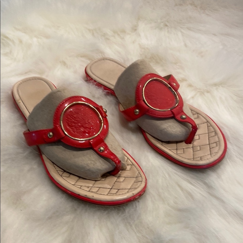 Vince Camuto Red and Cream Sandals with Medallion Design